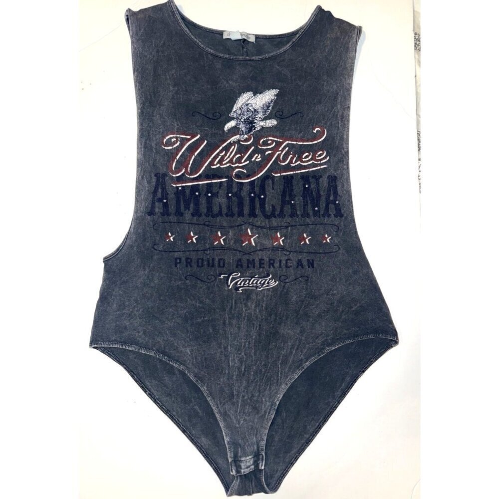 Charlotte Russe Wild & Free Americana Graphic Print Sleeveless Bodysuit Large